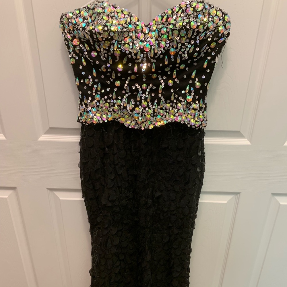 Black beaded evening dress